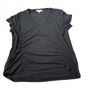 Full Circle Trends Black Ruched Side V-Neck Tee L Casual Minimal